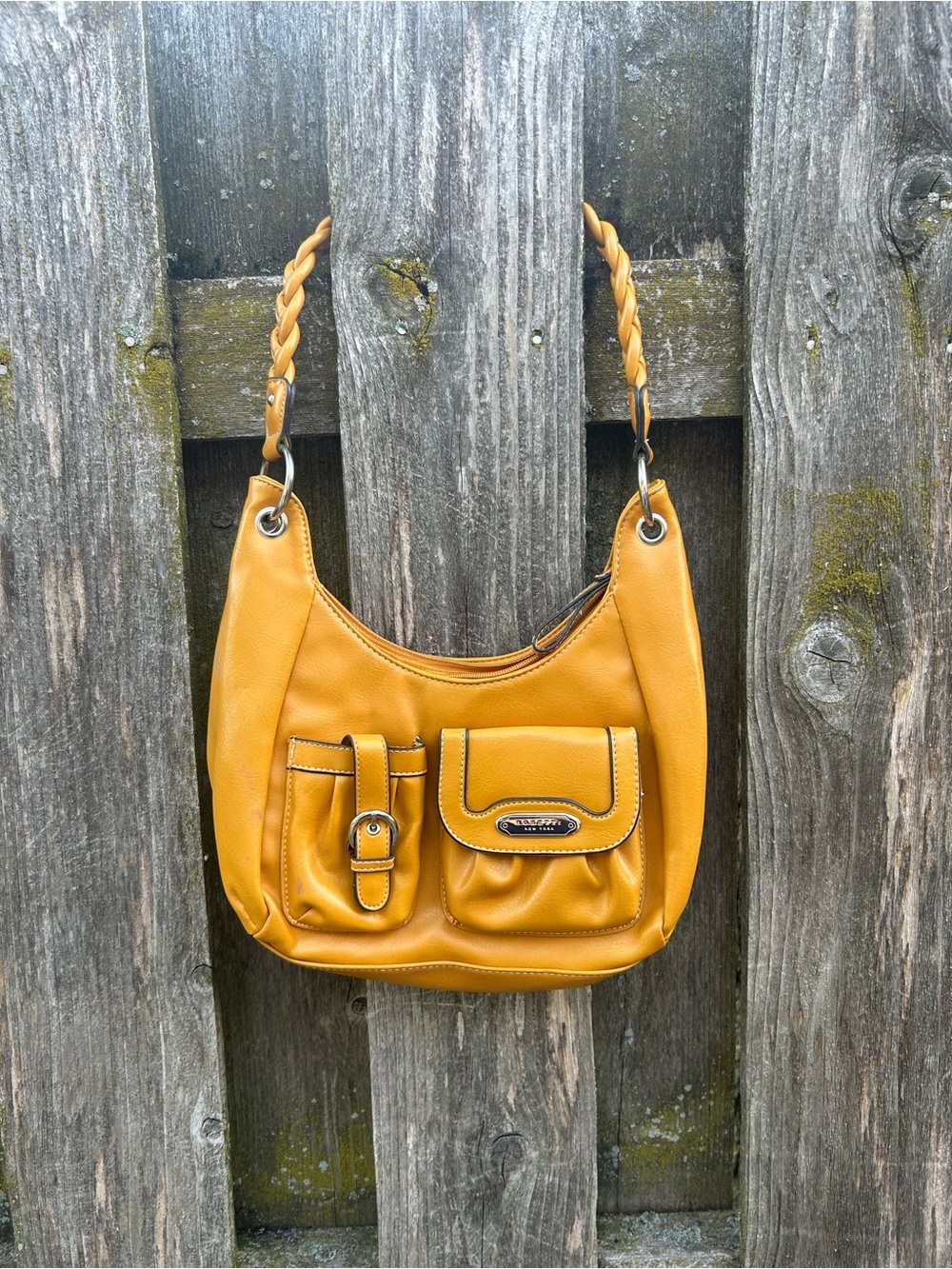 Rosetti Mustard Leather Shoulder Bag with Braided Handle